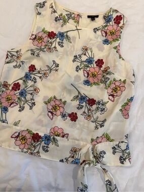 Talbots Cream Floral Tie-Back Sleeveless Blouse